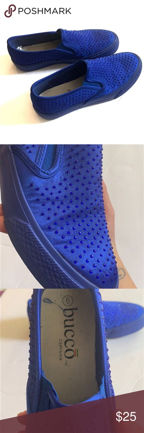 royal blue slip on sneakers.